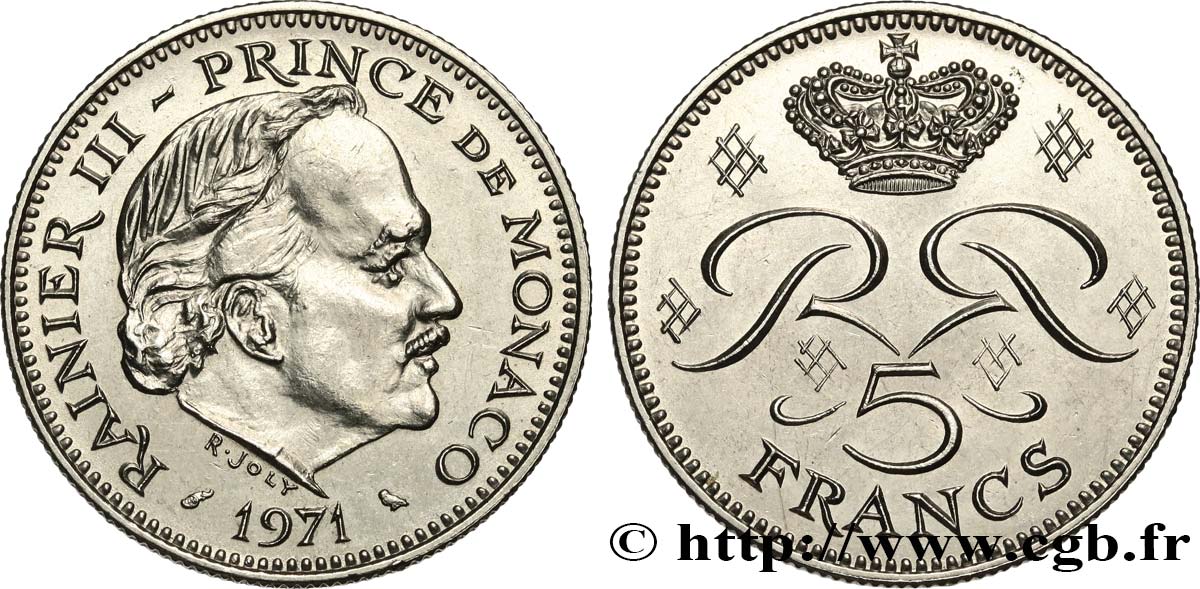 MONACO 5 Francs Rainier III 1971 Paris VZ 
