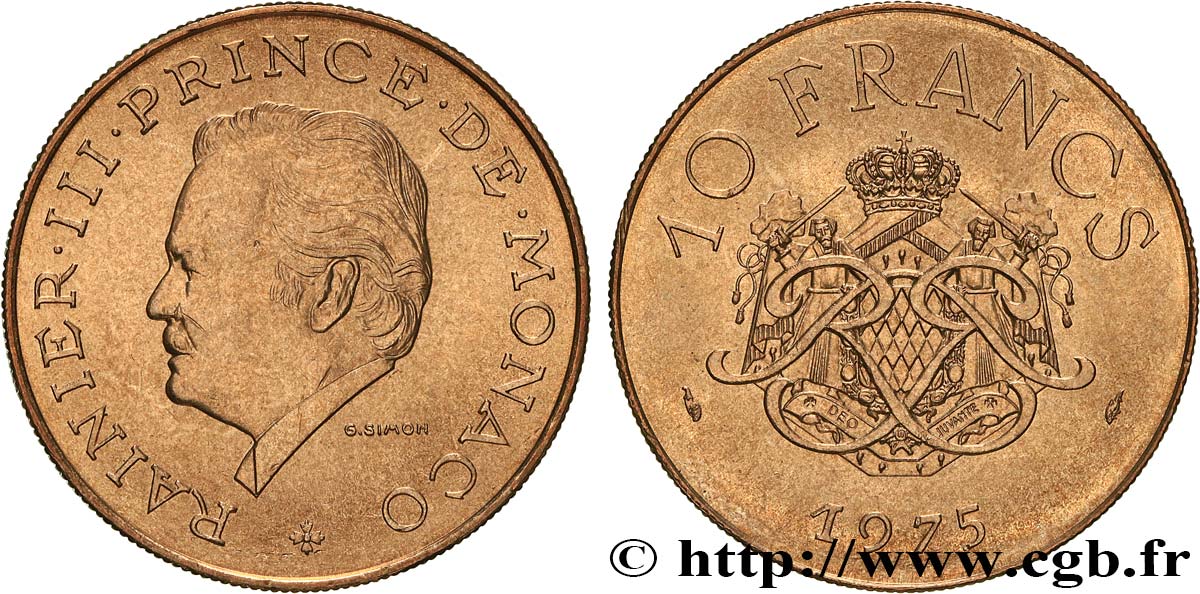 MONACO 10 Francs Rainier III 1975 Paris AU 