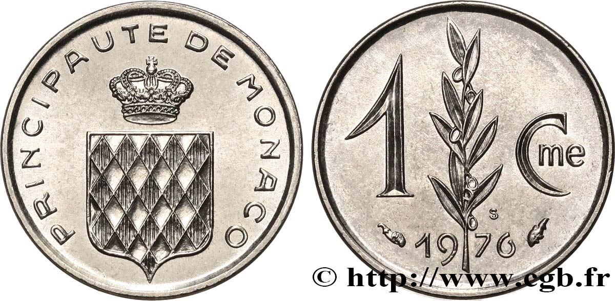 MONACO 1 Centime écu couronné 1976 Paris MS 