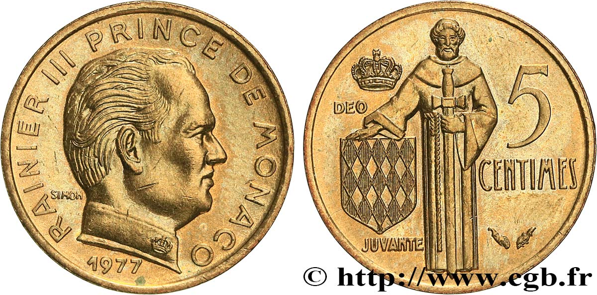 MONACO 5 Centimes Rainier III 1977 Paris AU 