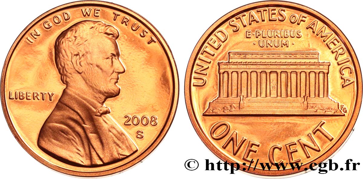 UNITED STATES OF AMERICA 1 Cent Proof Lincoln 2008 San Francisco MS 