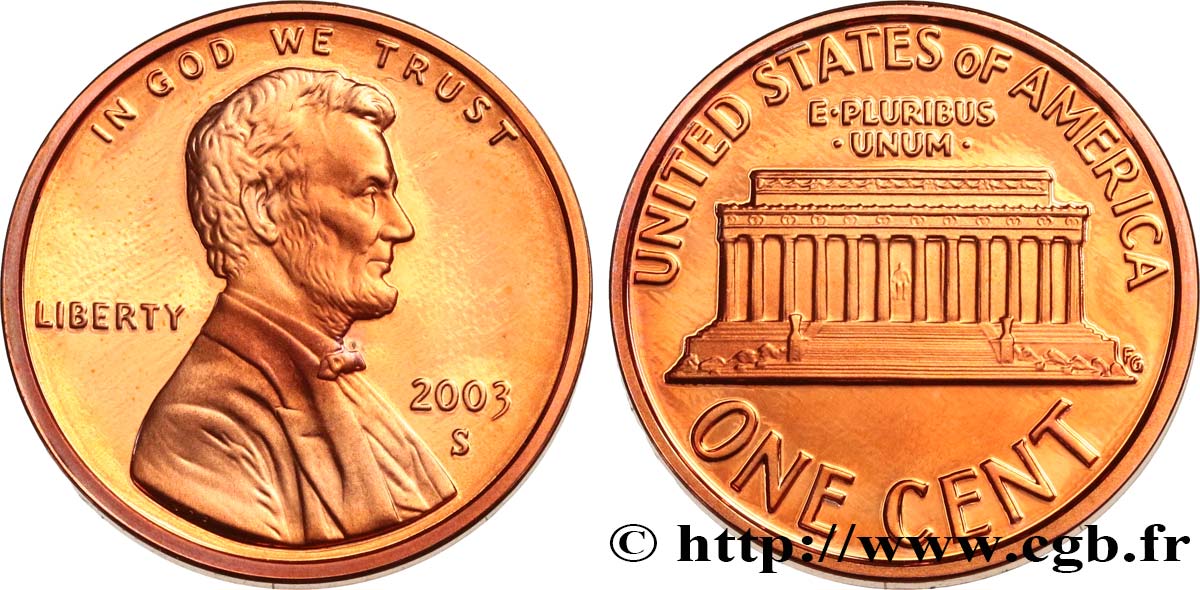 UNITED STATES OF AMERICA 1 Cent Proof Lincoln 2003 San Francisco MS 