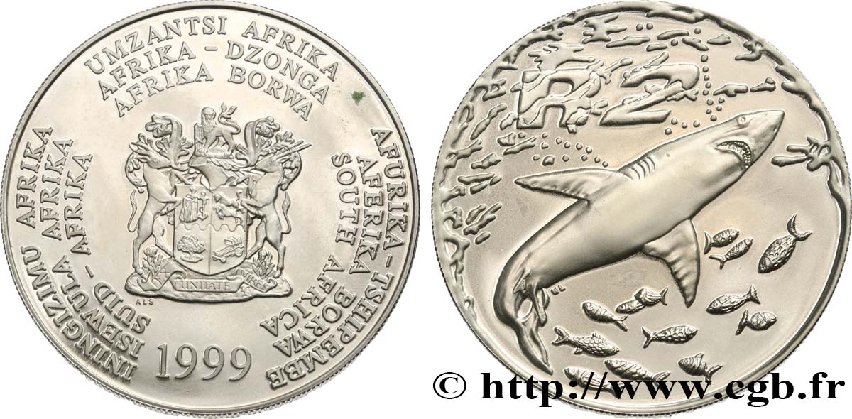 AFRIQUE DU SUD 2 Rand Proof Requin blanc 1999 Prétoria SPL 