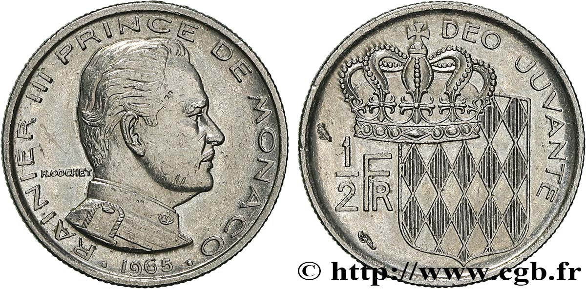 MONACO 1/2 Franc Rainier III 1965 Paris EBC 