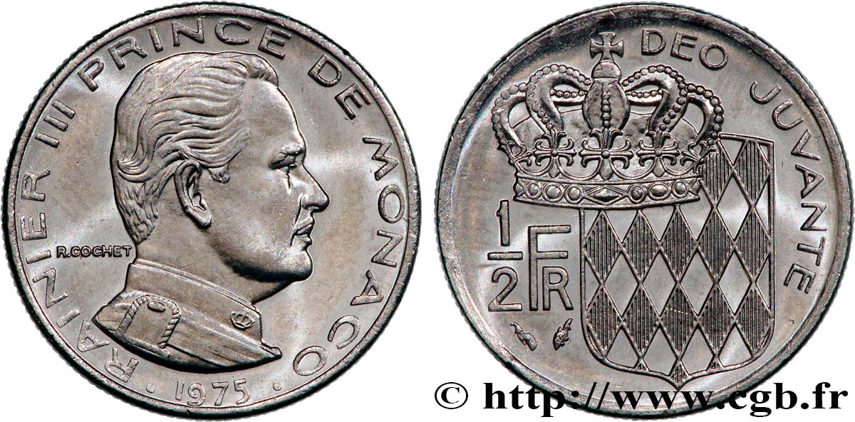 MONACO 1/2 Franc Rainier III 1975 Paris MS 