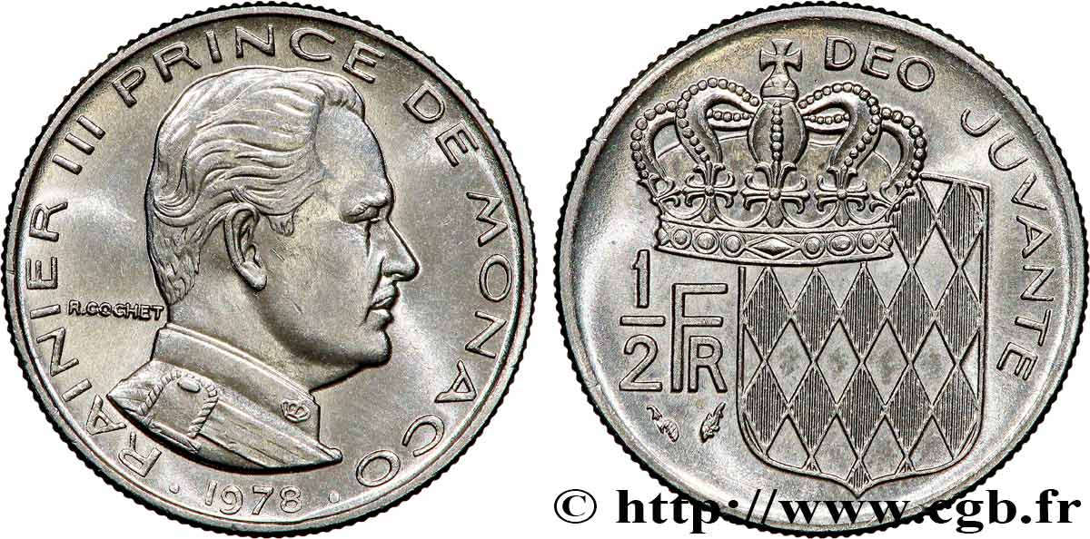 MONACO 1/2 Franc Rainier III 1978 Paris SUP 