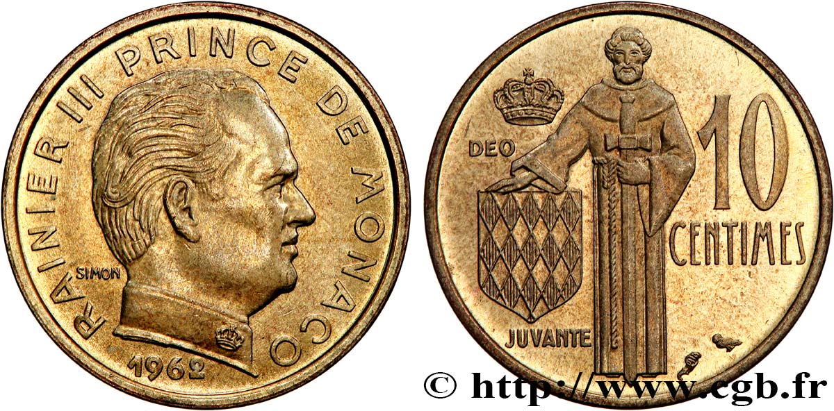 MONACO 10 Centimes Rainier III 1962 Paris AU 
