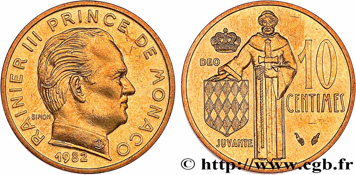 MONACO 10 Centimes Rainier III 1982 Paris VZ 