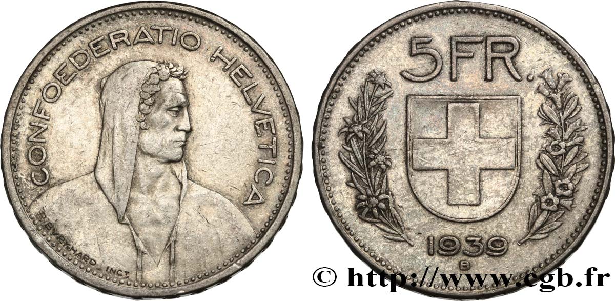 SUISSE 5 Francs Berger des alpes 1939 Berne TTB 