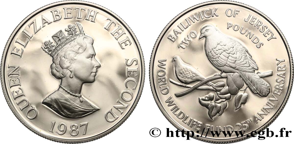Jersey 2 Pounds Proof 25e Anniversaire Du Fond Mondial Pour La Nature Wwf 1987 Fwo 5861 World Coins