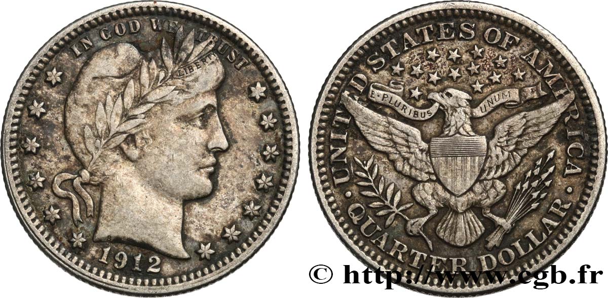 UNITED STATES OF AMERICA 1/4 Dollar Barber 1912 Philadelphie XF/AU 
