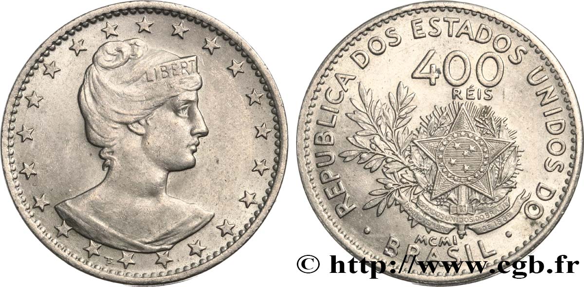 BRAZIL 400 Reis 1901  AU 