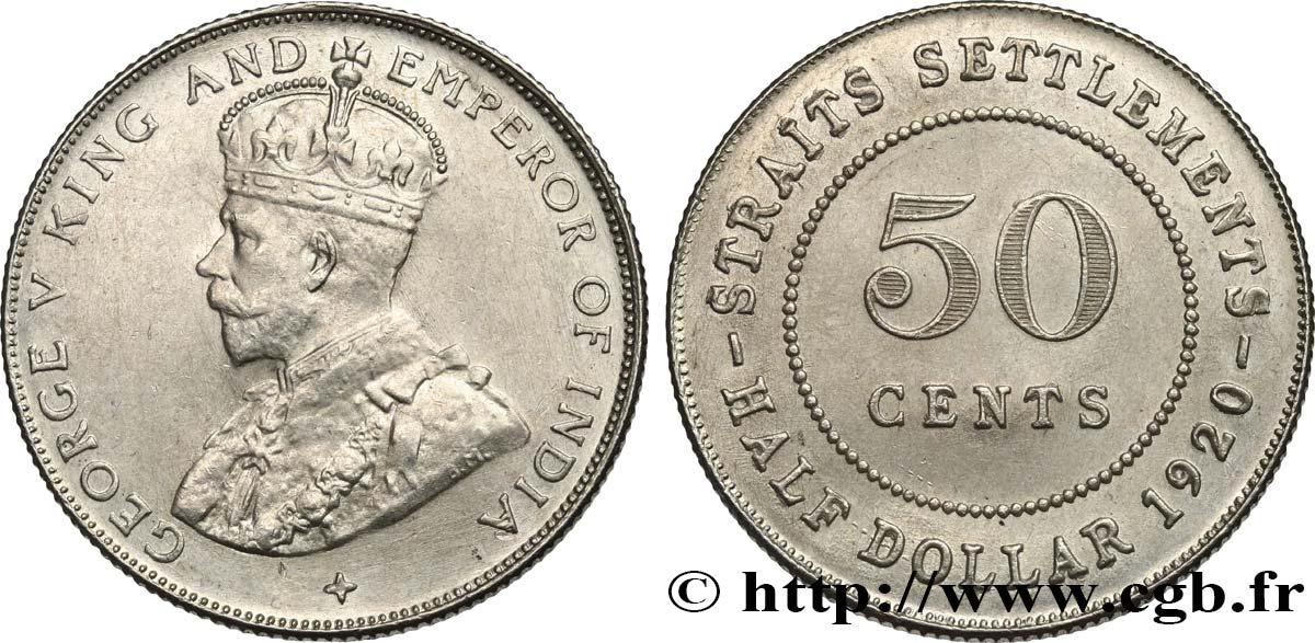 MALESIA - INSEDIAMENTI DELLO STRETTO 50 Cents Georges V 1920  SPL+ 
