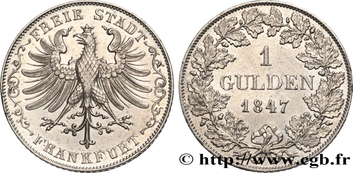 GERMANY - FREE CITY OF FRANKFURT 1 Gulden 1847 Francfort XF 