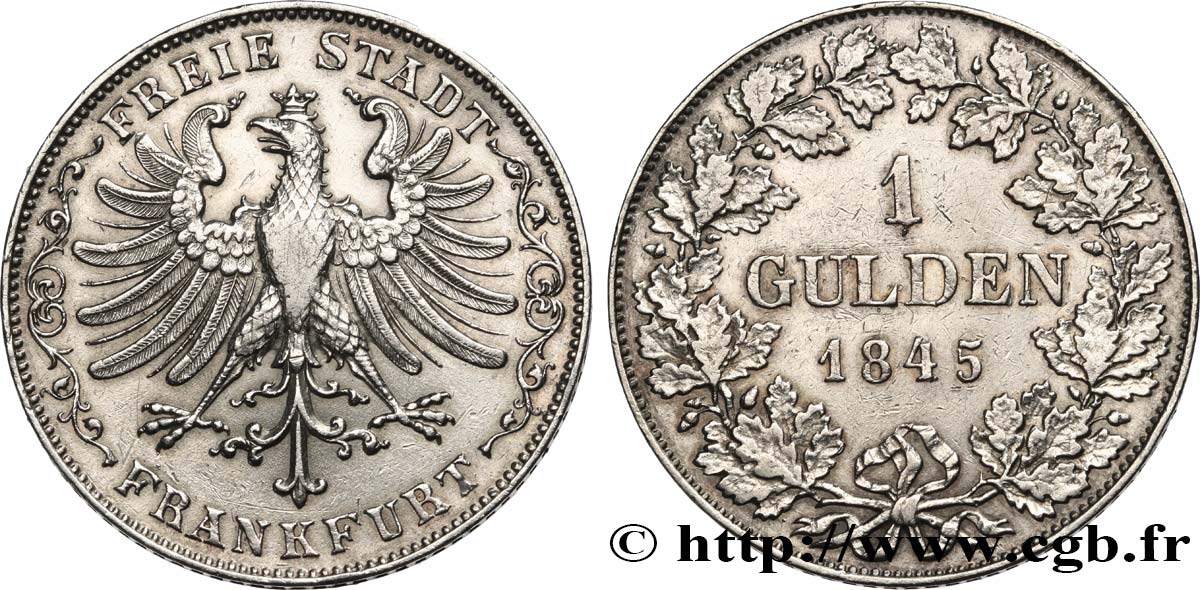 ALLEMAGNE - VILLE LIBRE DE FRANCFORT 1 Gulden 1845 Francfort MBC+ 
