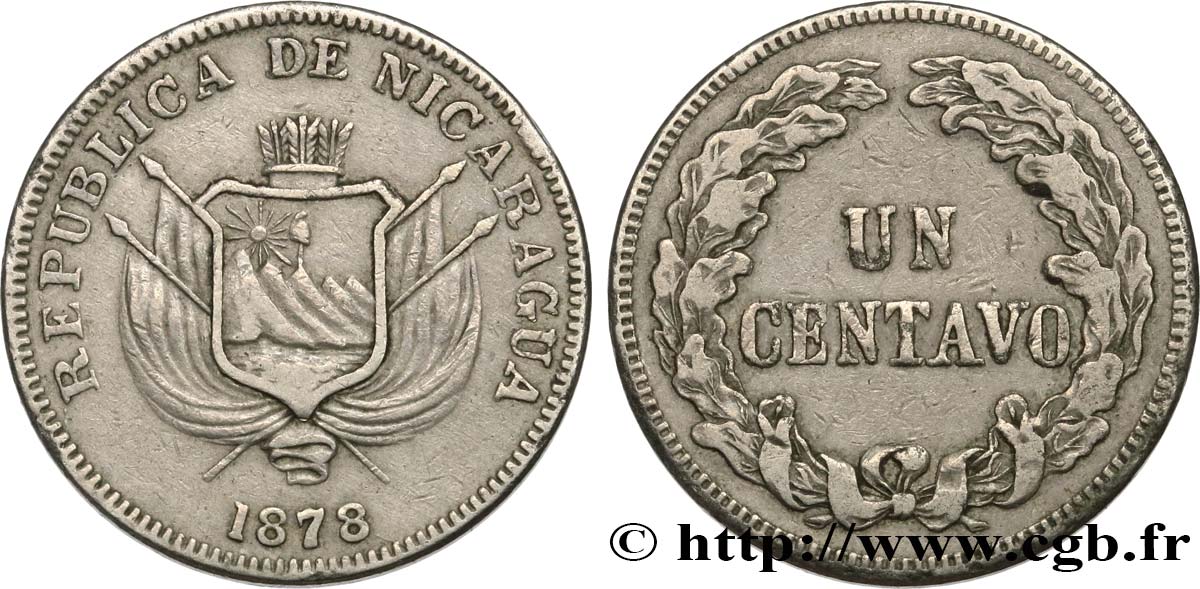NICARAGUA 1 Centavo 1878  XF 
