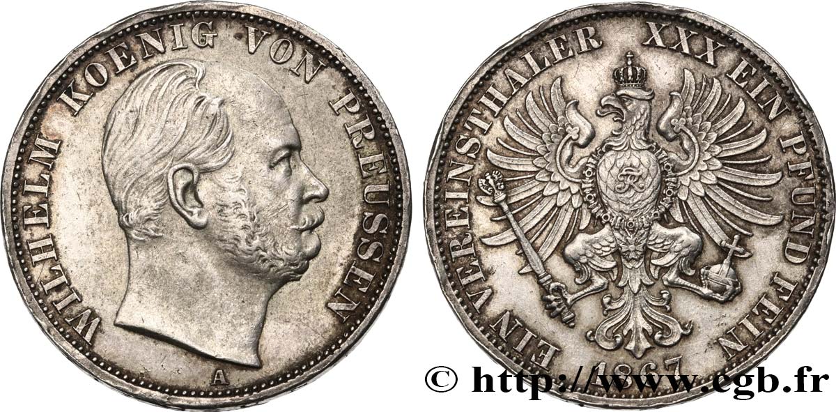 ALLEMAGNE - PRUSSE 1 Thaler Guillaume 1867 Berlin TTB/TTB+ 