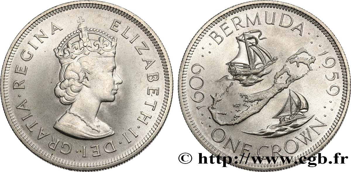 BERMUDES 1 Crown Elisabeth II 1959  SPL 