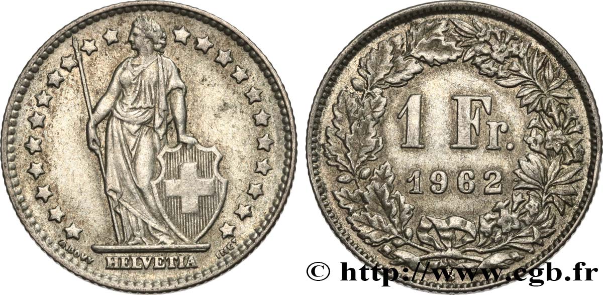 SWITZERLAND 1 Franc Helvetia 1962 Berne AU 