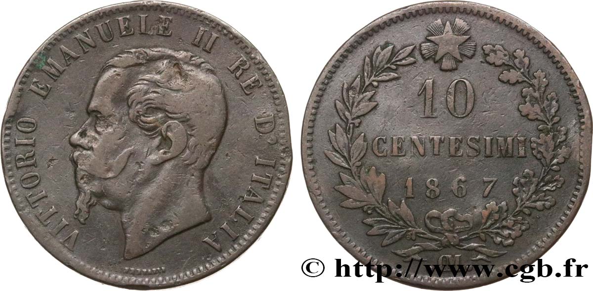ITALIE 10 Centesimi Victor Emmanuel II 1867 Strasbourg TB 