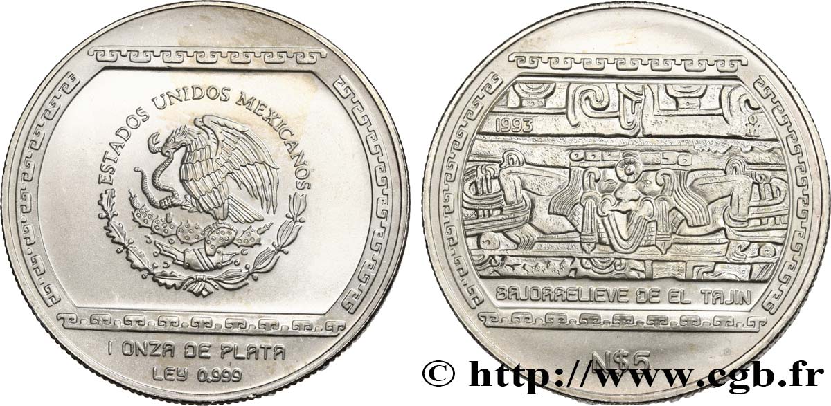 MÉXICO 5 Nuevos Pesos Proof civilisations précolombiennes 1993 Mexico SC 