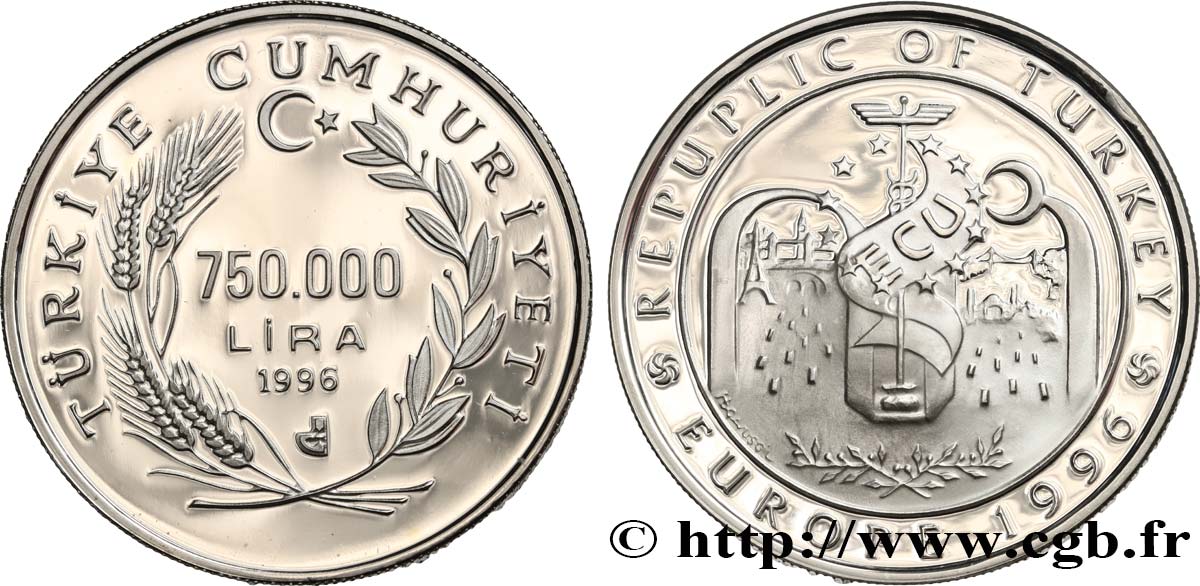 TURKEY 750.000 Lira Proof ECU 1996  MS 