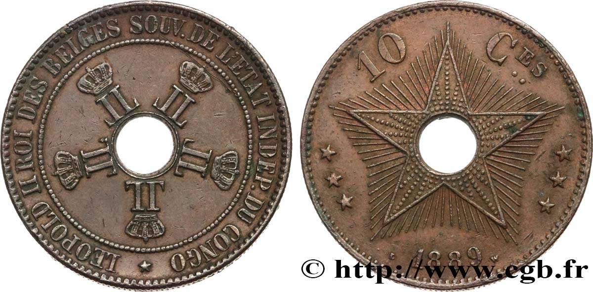 BELGISCH-KONGO 10 Centimes 1889  VZ 