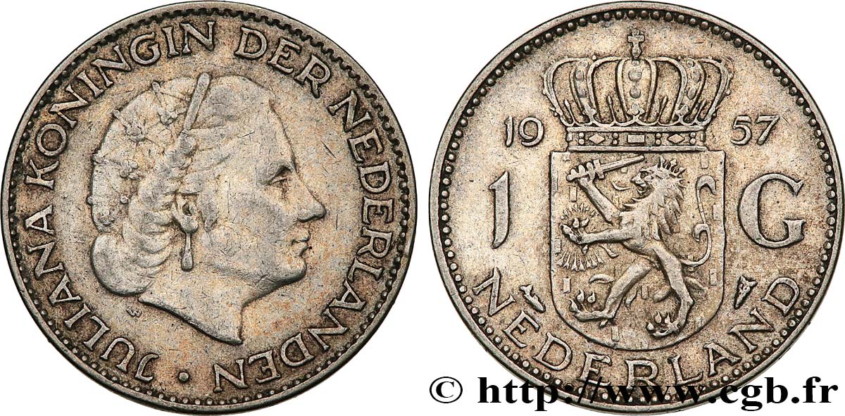 NIEDERLANDE 1 Gulden Juliana 1957  fVZ 