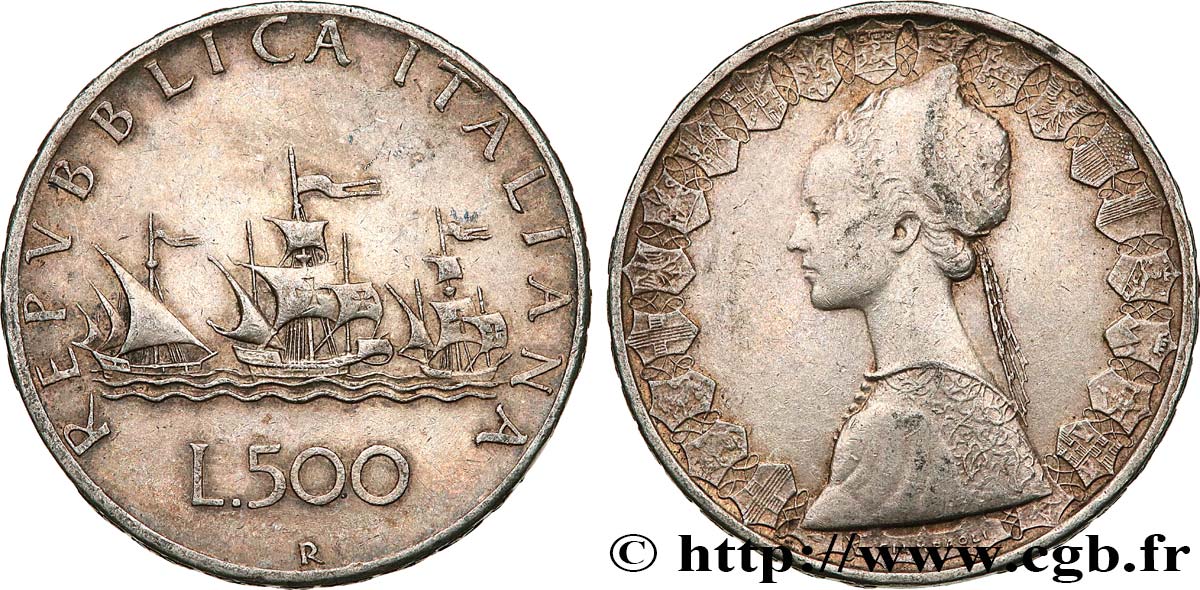 ITALIEN 500 Lire “caravelles” 1958 Rome SS 
