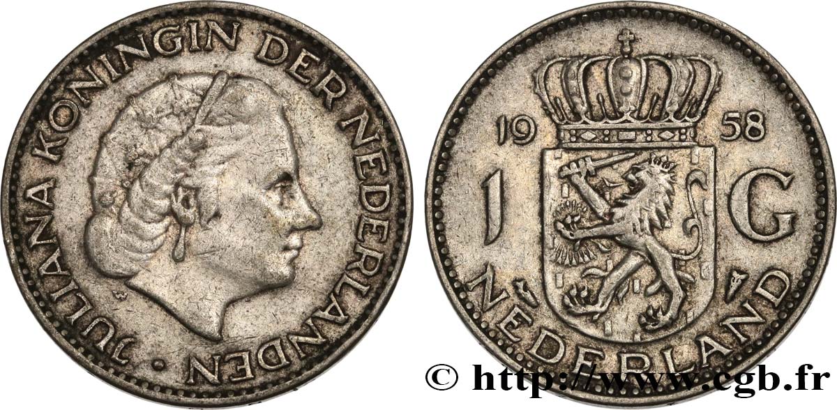 PAYS-BAS 1 Gulden Juliana 1958  TTB 