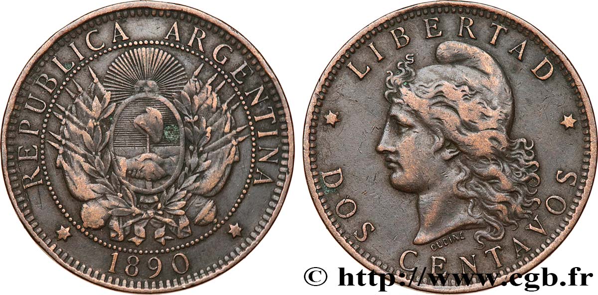 ARGENTINIEN 2 Centavos 1890  SS 