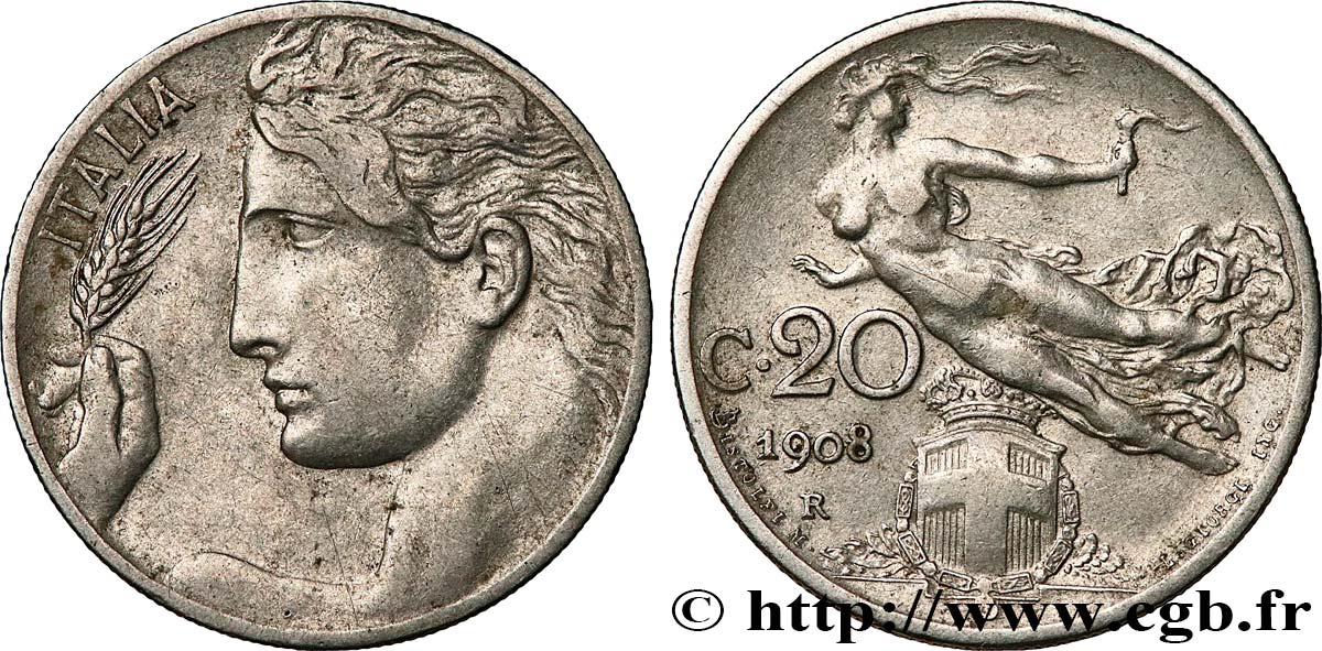 ITALIEN 20 Centesimi 1908 Rome SS 