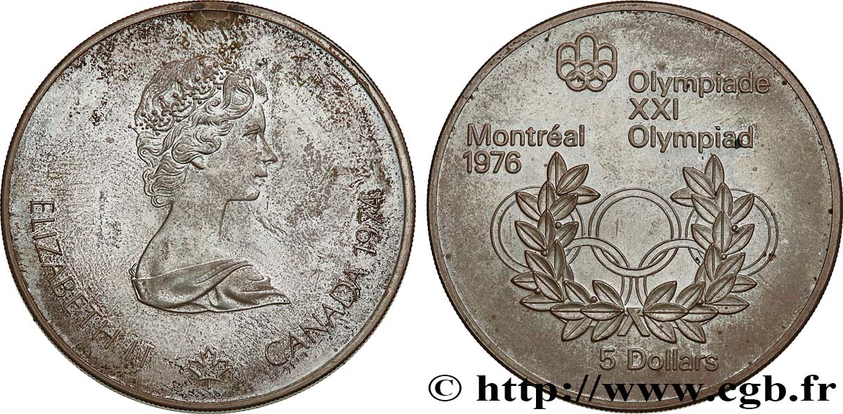 KANADA 5 Dollars JO Montréal 1976 anneaux olympiques 1974 Ottawa fST 