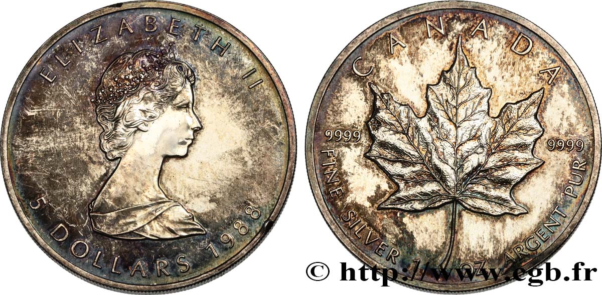 KANADA 5 Dollars (1 once) Elisabeth II 1988  VZ 