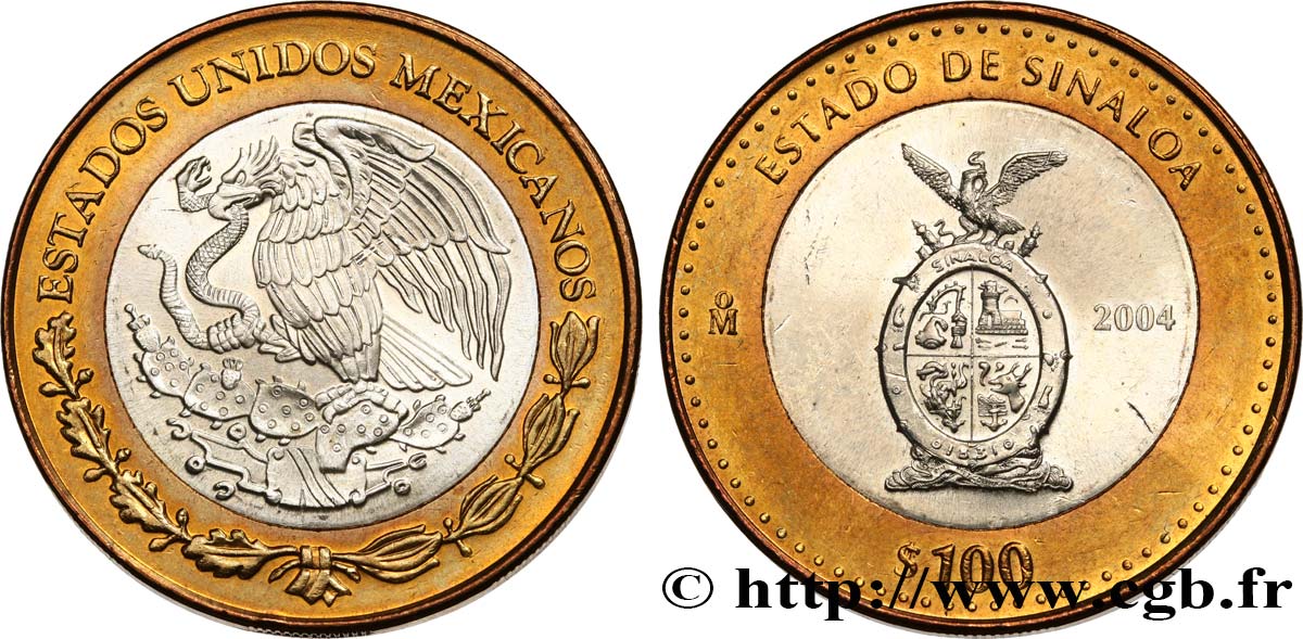 MESSICO 100 Pesos 180e anniversaire de la Fédération : État de Sinaloa 2004 Mexico MS 