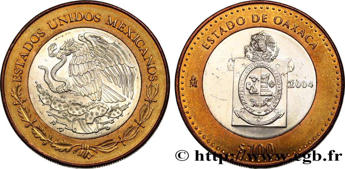 MEXIKO 100 Pesos 180e anniversaire de la Fédération : État de Oaxaca 2004 Mexico fST 