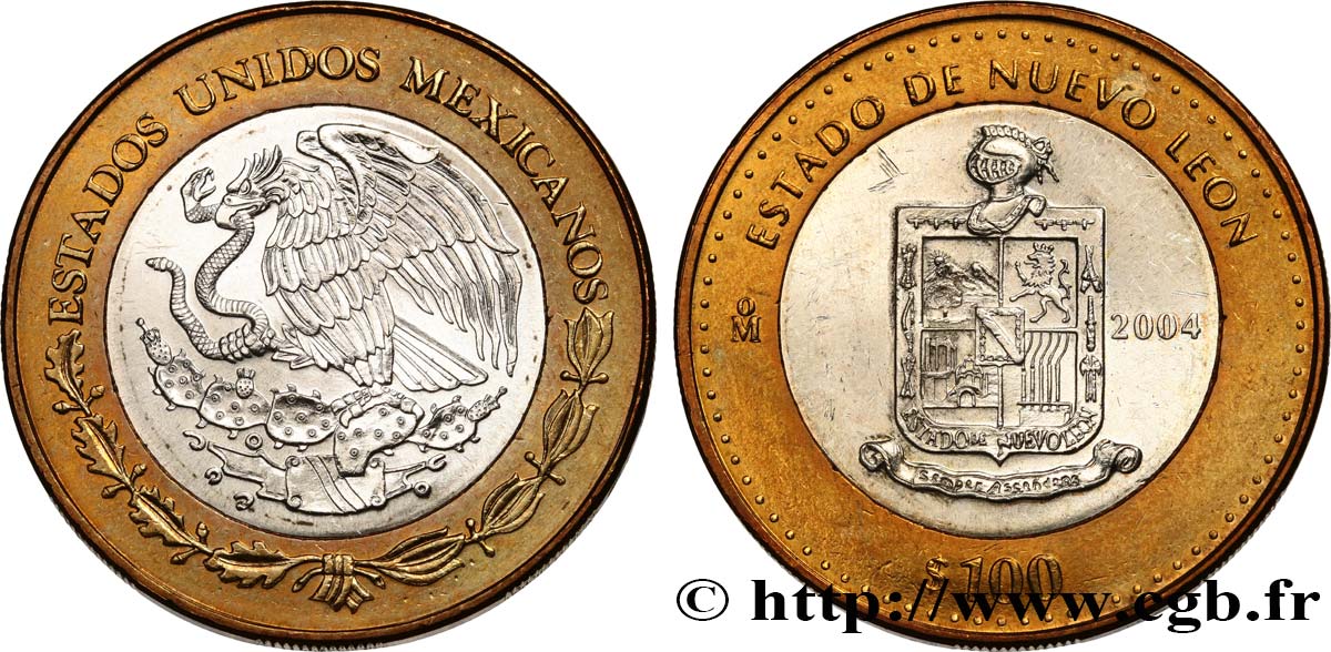 MÉXICO 100 Pesos 180e anniversaire de la Fédération : État de Nuevo Leon 2004 Mexico SC 