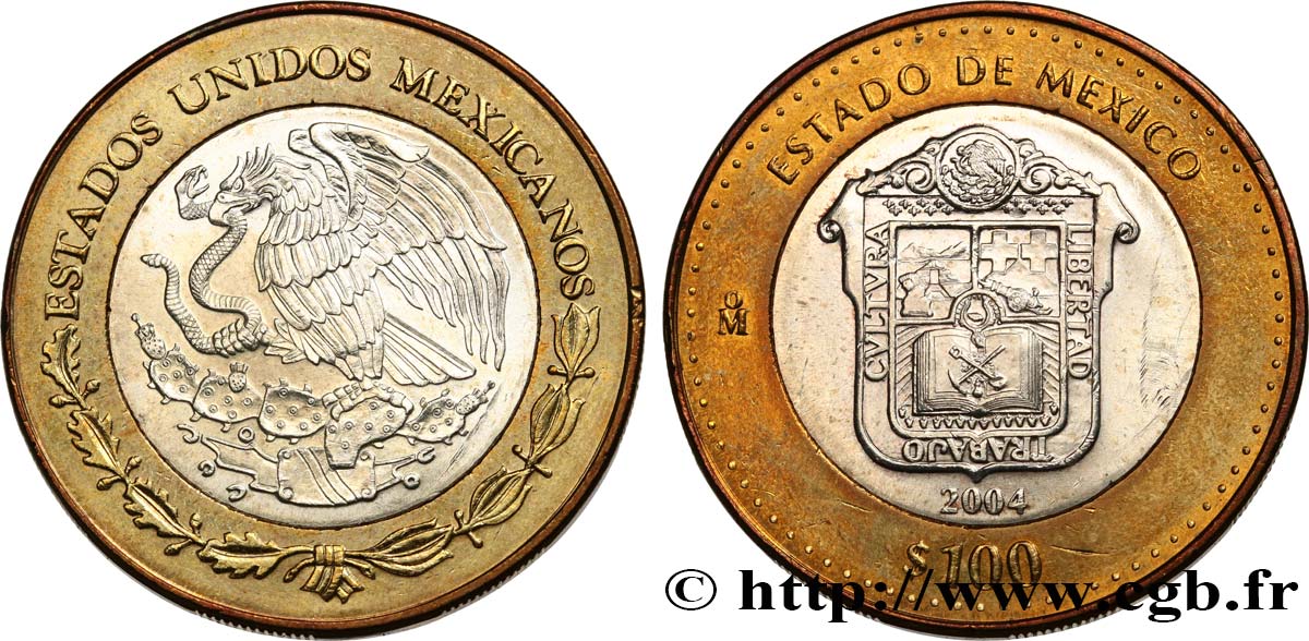 MEXIQUE 100 Pesos 180e anniversaire de la Fédération : État de Mexico 2004 Mexico SPL 
