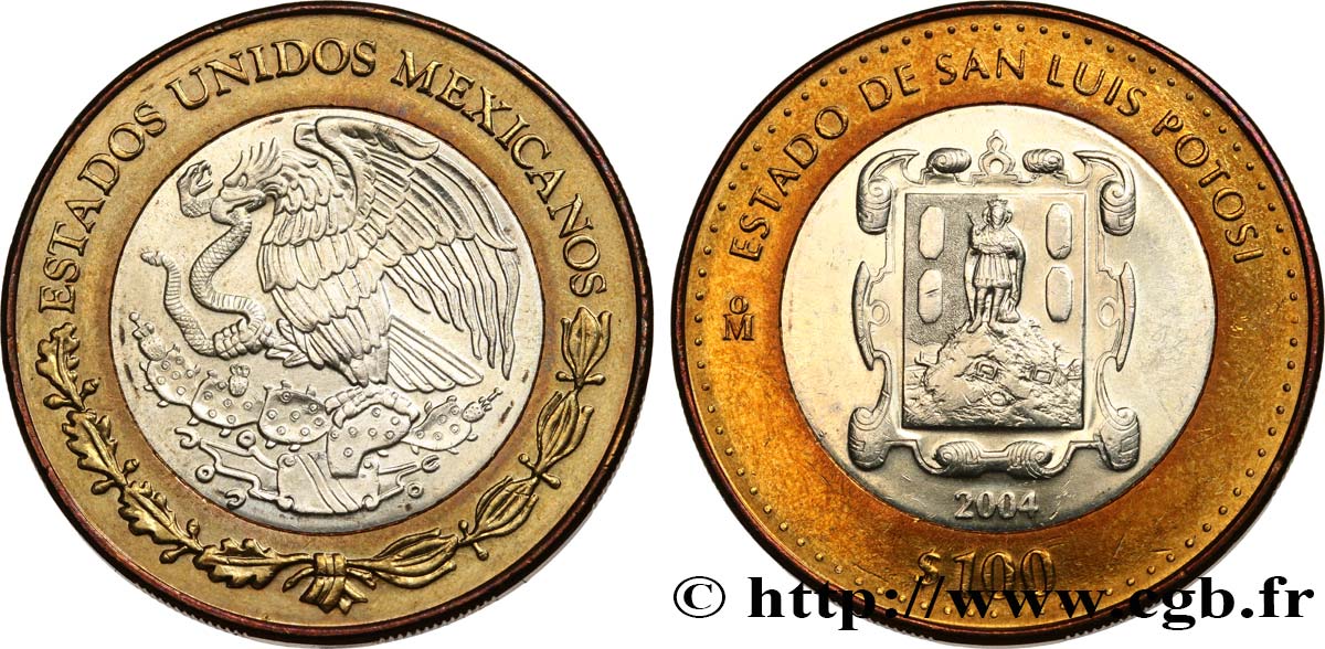 MEXIQUE 100 Pesos 180e anniversaire de la Fédération : État de San Luis Potosi 2004 Mexico SPL 