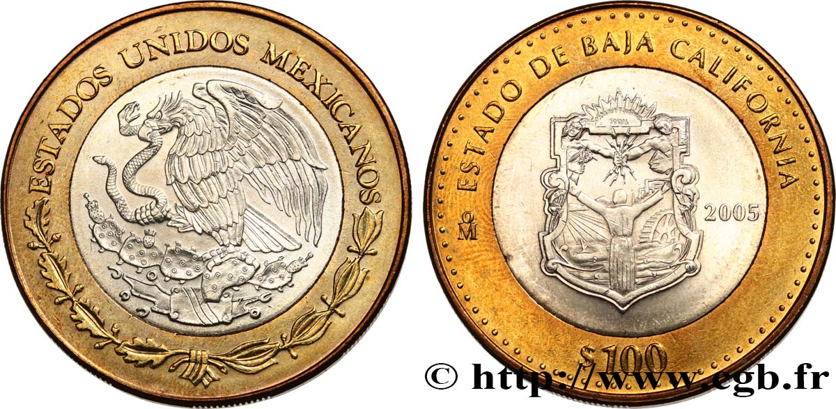 MÉXICO 100 Pesos 180e anniversaire de la Fédération : État de Basse Californie 2005 Mexico SC 