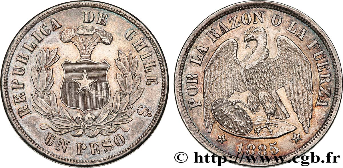 CHILI - RÉPUBLIQUE 1 Peso Condor 1885 Santiago fVZ 