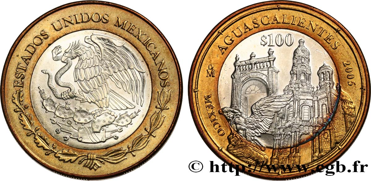 MEXICO 100 Pesos État d’Aguascalientes : porte et temple 2005 Mexico MS 