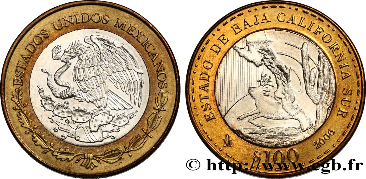 MESSICO 100 Pesos État de Basse Californie du sud 2006 Mexico MS 