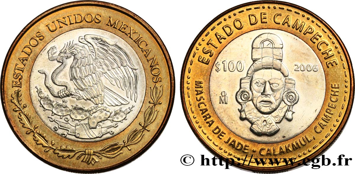 MEXIKO 100 Pesos État de Campeche : masque maya 2006 Mexico fST 