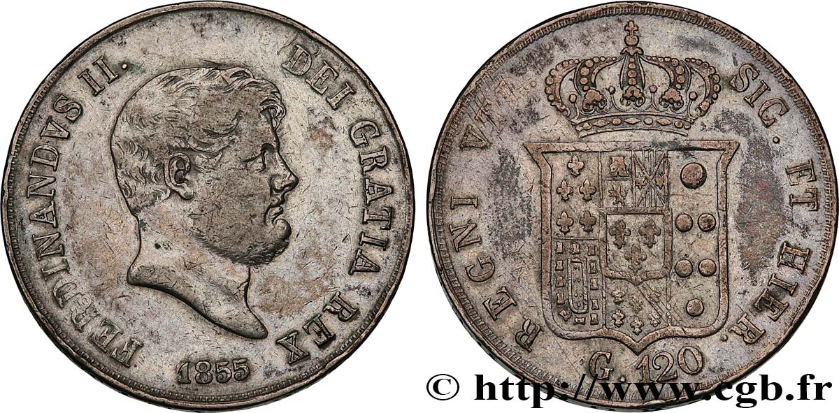 ITALIE - ROYAUME DES DEUX-SICILES 120 Grana Ferdinand II 1855 Naples TB+ 