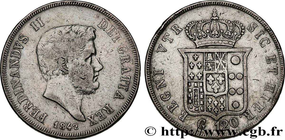 ITALIA - REINO DE LAS DOS SICILIAS 120 Grana Ferdinand II 1842 Naples BC+ 