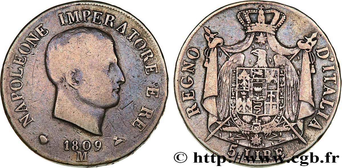 ITALIEN - Königreich Italien - NAPOLÉON I. 5 Lire 1809 Milan S 