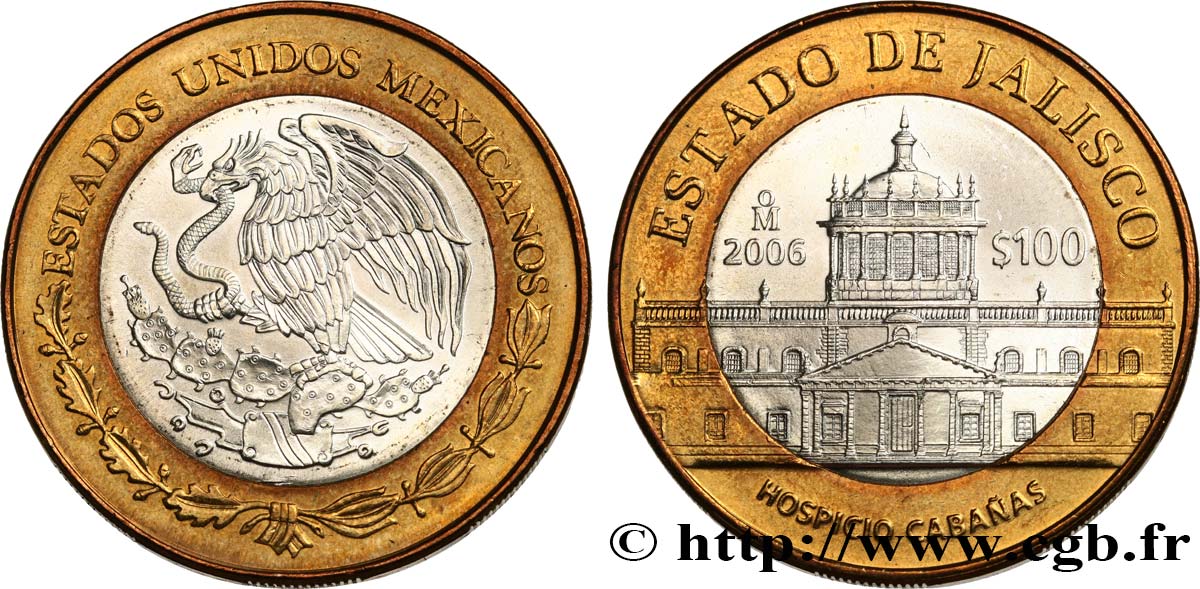MEXICO 100 Pesos État de Jalisco : Hospice Cabaña 2006 Mexico MS 