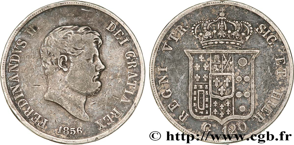ITALY - KINGDOM OF TWO SICILIES 120 Grana Ferdinand II 1856 Naples VF 