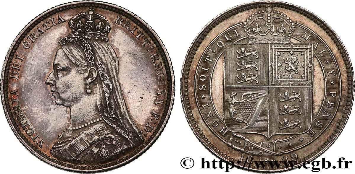 VEREINIGTEN KÖNIGREICH 1 Shilling Victoria buste du jubilé 1889  VZ 